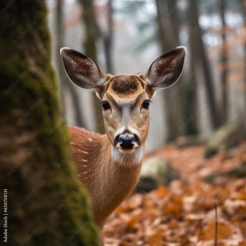 Serene Encounter: Doe in the Autumn Woods,deer in the woods,deer in the forest Serene Encounter: Doe in the Autumn Woods,deer in the woods,deer in the forest