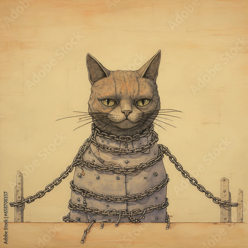 cat on a chair with chain
