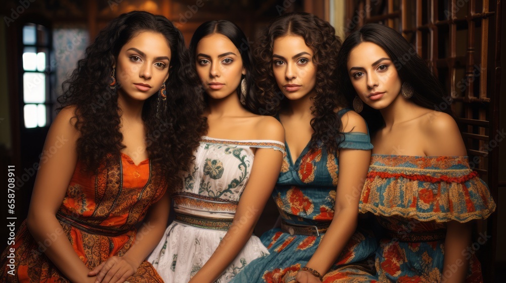 Obraz premium group of beautiful attractive Hispanic young women