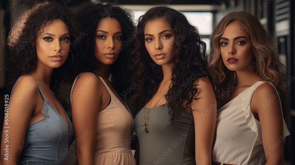 Obraz premium group of beautiful attractive Hispanic young women