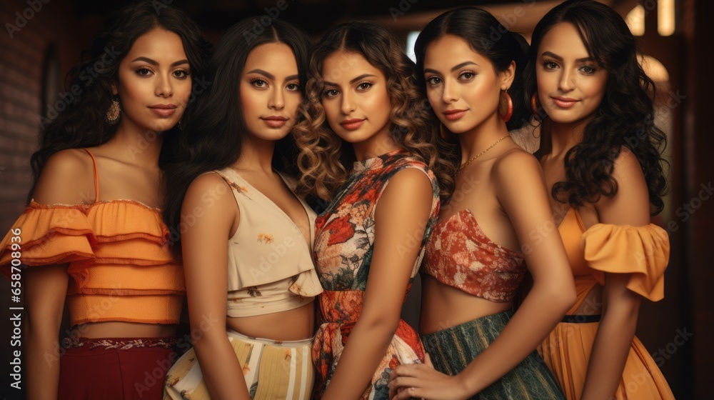 Obraz premium group of beautiful attractive Hispanic young women
