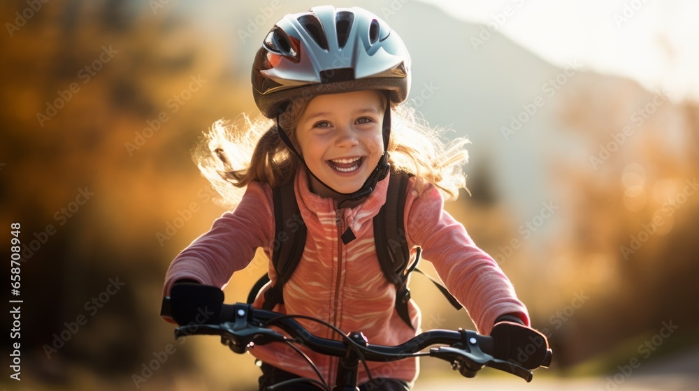 Cute little girl in bicycle wear helmet Cute little girl in bicycle wear helmet
