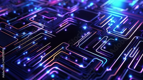 circuit board pattern with neon colored lines futuristic