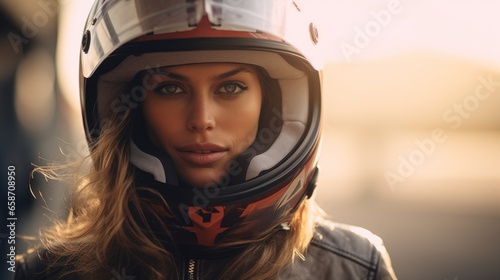 beautiful woman in motorcycle helmet © Nicolas Swimmer