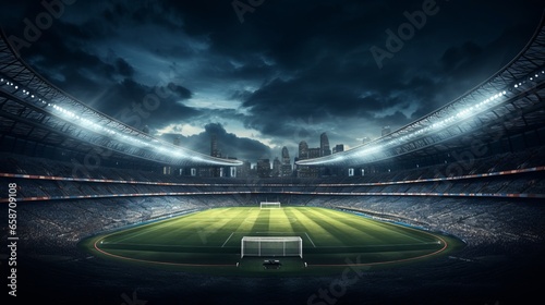 football stadium at night  with lights on