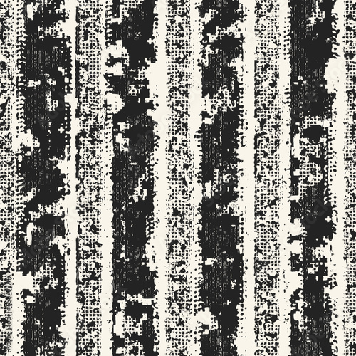 Monochrome Distressed Mottled Textured Irregularly Striped Pattern