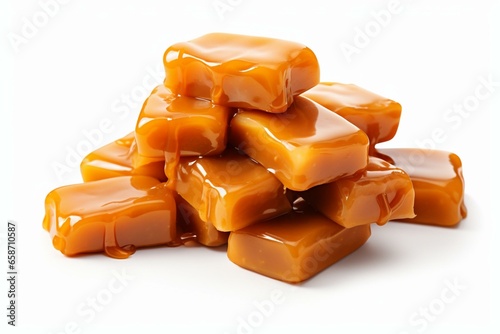 Delicious caramel toffee candy on a white background. Generative AI