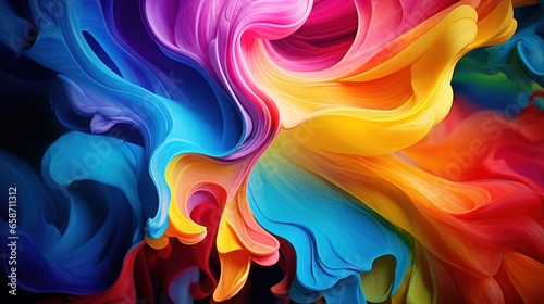 The merger of vibrant swirls of primary colors creates a kaleidoscope effect.