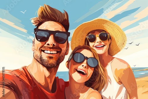 A group taking a selfie on a sunny beach