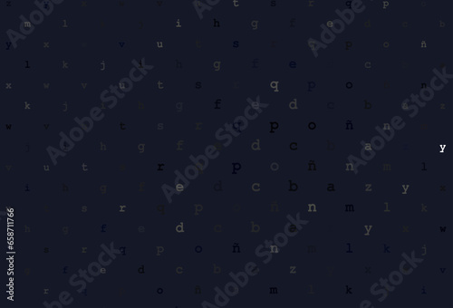 Dark black vector background with signs of alphabet.