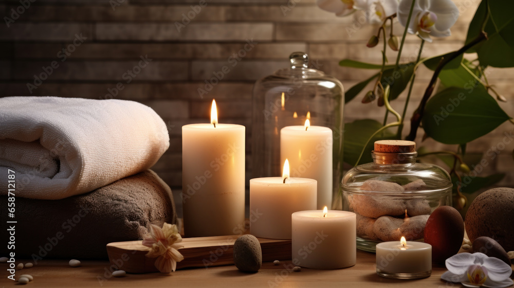 Spa still life with candles and towel
