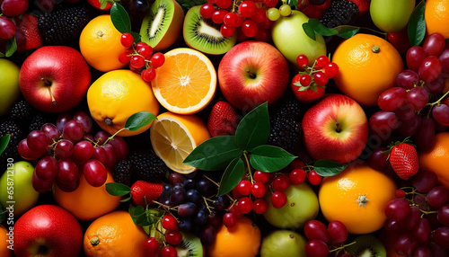 Mix fresh fruits  top down view  AI Generative Image