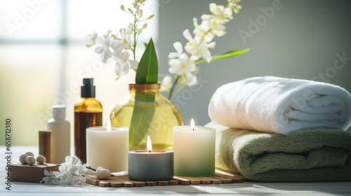 Spa still life with towel and candles