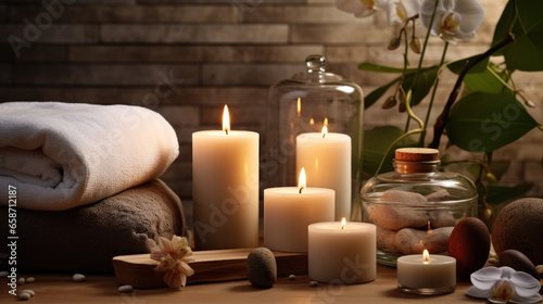 Spa still life with candles and towel