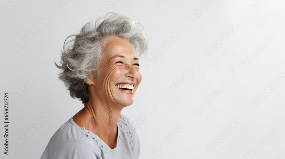 Beautiful gorgeous mid aged mature woman looking at camera isolated on white. Mature old lady close up portrait. Healthy face skin care beauty, middle age skincare cosmetics, cosmetology concept Beautiful gorgeous mid aged mature woman looking at camera isolated on white. Mature old lady close up portrait. Healthy face skin care beauty, middle age skincare cosmetics, cosmetology concept