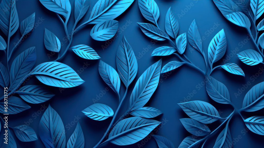 Blue leaves on a blue background.