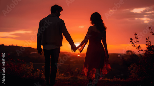 Basking in Love  A Couple s Hand-Holding During the Sunset