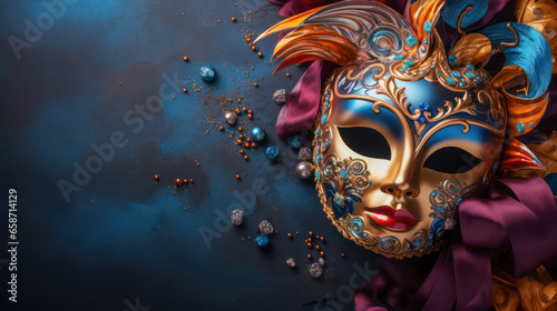 Beautiful colorful carnival mask with blue and golden colors, AI Generated © miro