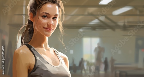 A digital painting of a woman in a gym