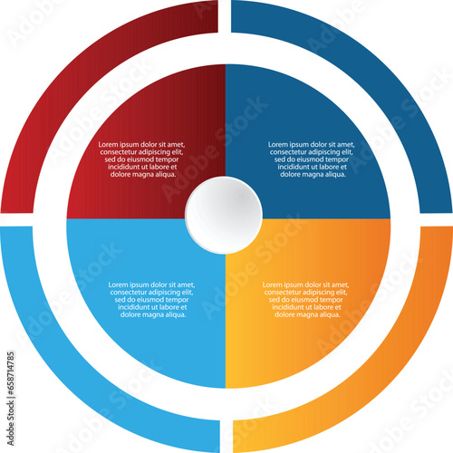 Collection of vector circle chart infographic templates for presentations, advertising, layouts, annual reports. 4 options, steps, part