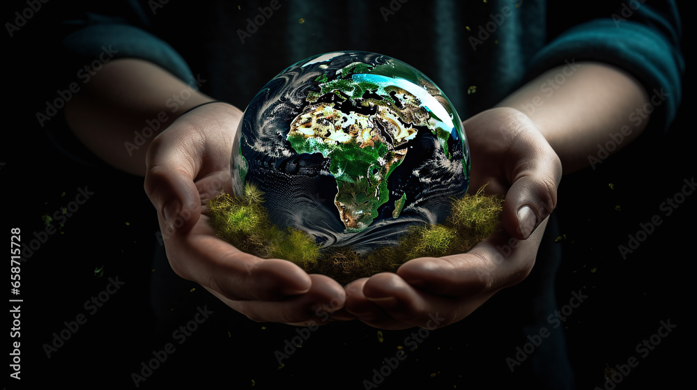 Hands of a child holding a glowing globe Hands of a child holding a glowing globe