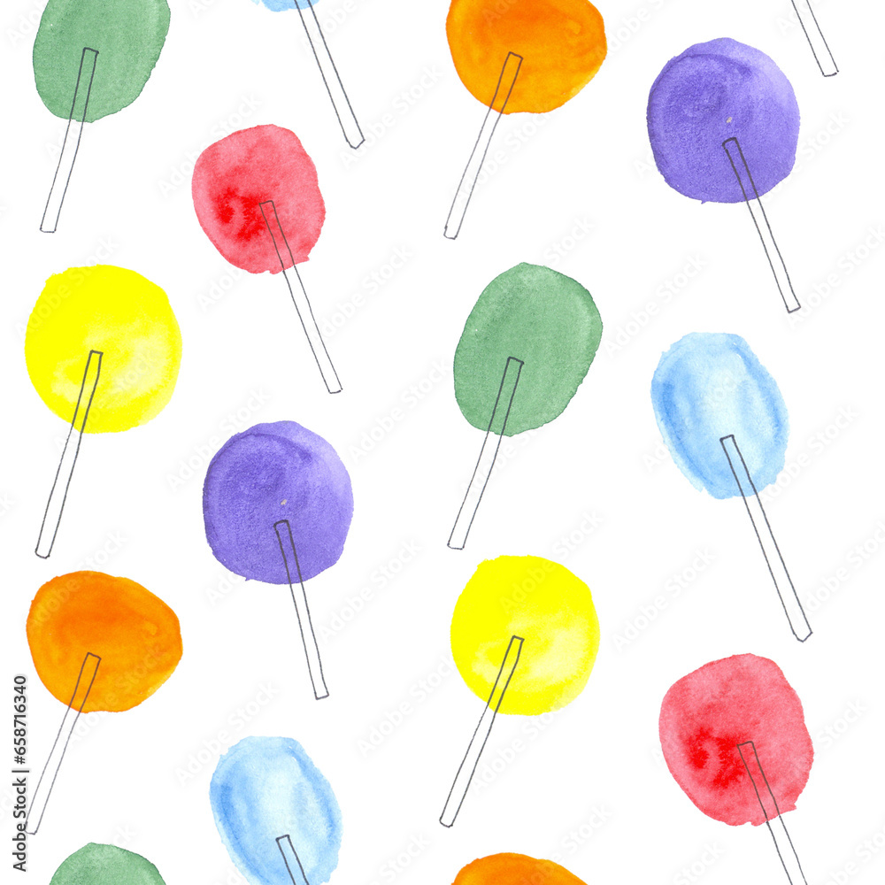 Fototapeta premium Lollipop colorful candies seamless pattern on the white background