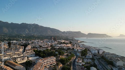 Aerial view of villages in Spain. Forward Flight. Altea, L'Álbir, Costa Blanca.
