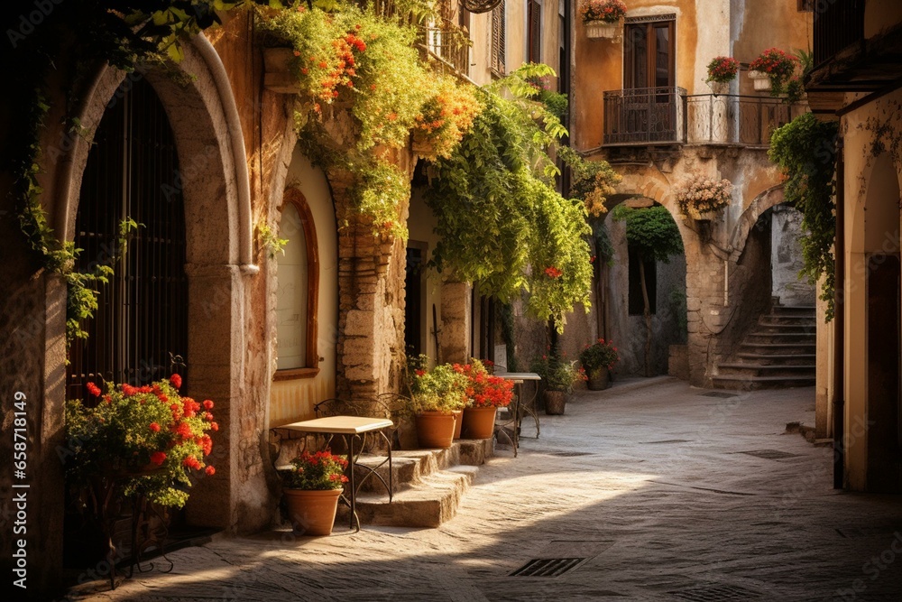 Old town street in Italy. Generative AI