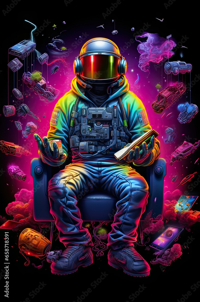 Naklejka premium Neon Gaming Streamer Astronaut
