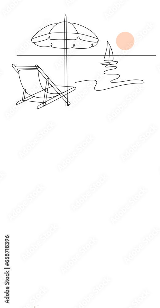 Sea beach line drawing. Summer beach outdoors Sea beach line drawing. Summer beach outdoors