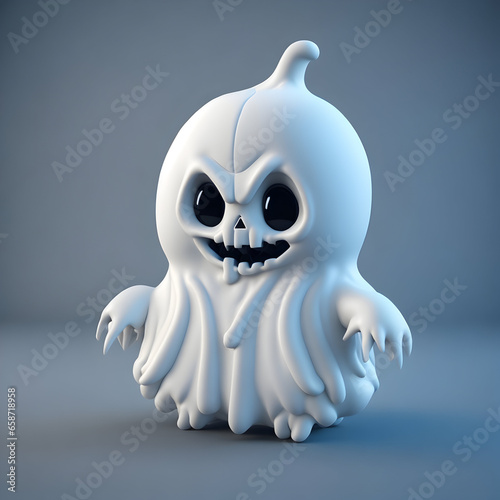 Cute Halloween Cartoon White Ghost in 3D