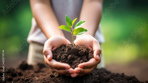 Cute young asian girl holding a young plant for planting, Green day, World Environment Day concept.