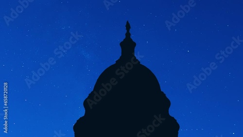 US Capitol dome at night clear sky full of stars