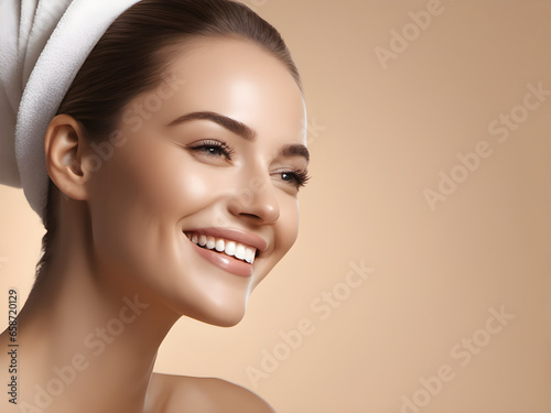 Radiant Beauty: Smiling Woman in Natural Beauty Treatment. generative AI