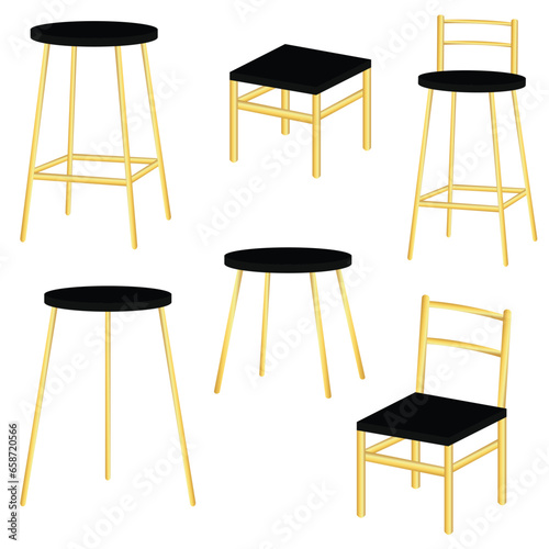 Set of vector chairs of different shapes and design . cartoon flat illustration. Chair & seating set vector illustration.
