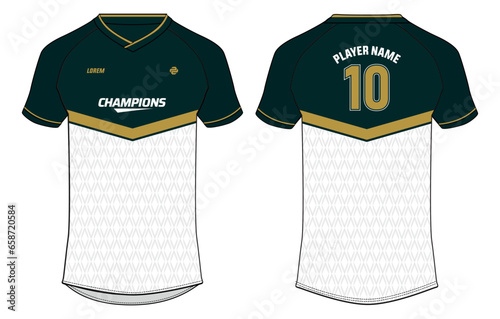 Sports t-shirt jersey design flat sketch illustration, Abstract chevron v neck Football jersey concept with front and back view for Soccer, Cricket, Volleyball, Rugby, tennis, badminton uniform kit