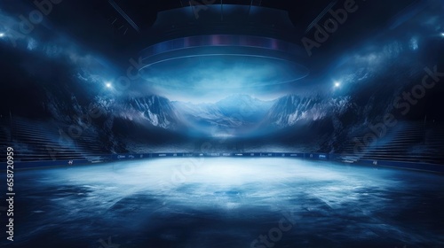 Ice arena  nobody. Dramatic lighting