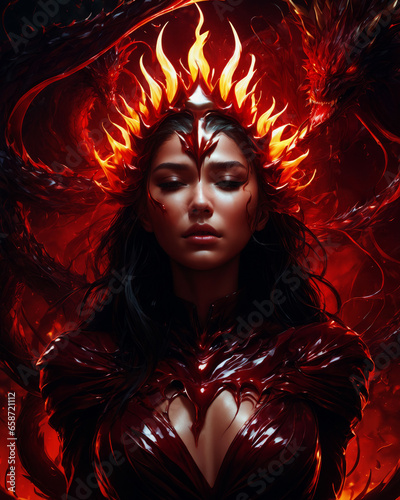 portrait of a woman in a red dress