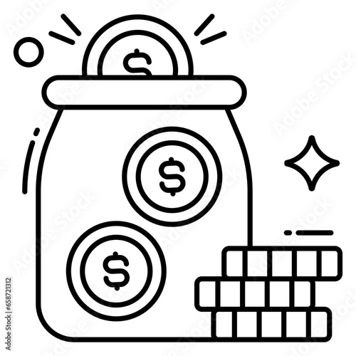 Dollar insider glass bottle, flat design of money jar
