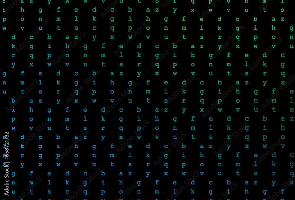 Dark blue, green vector layout with latin alphabet. Dark blue, green vector layout with latin alphabet.