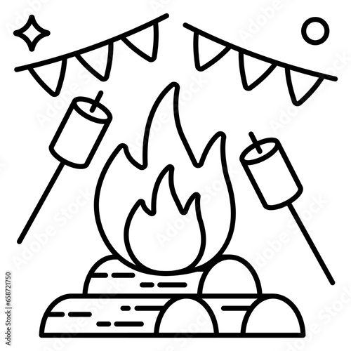 Conceptual flat design icon of roasting marshmallows 
