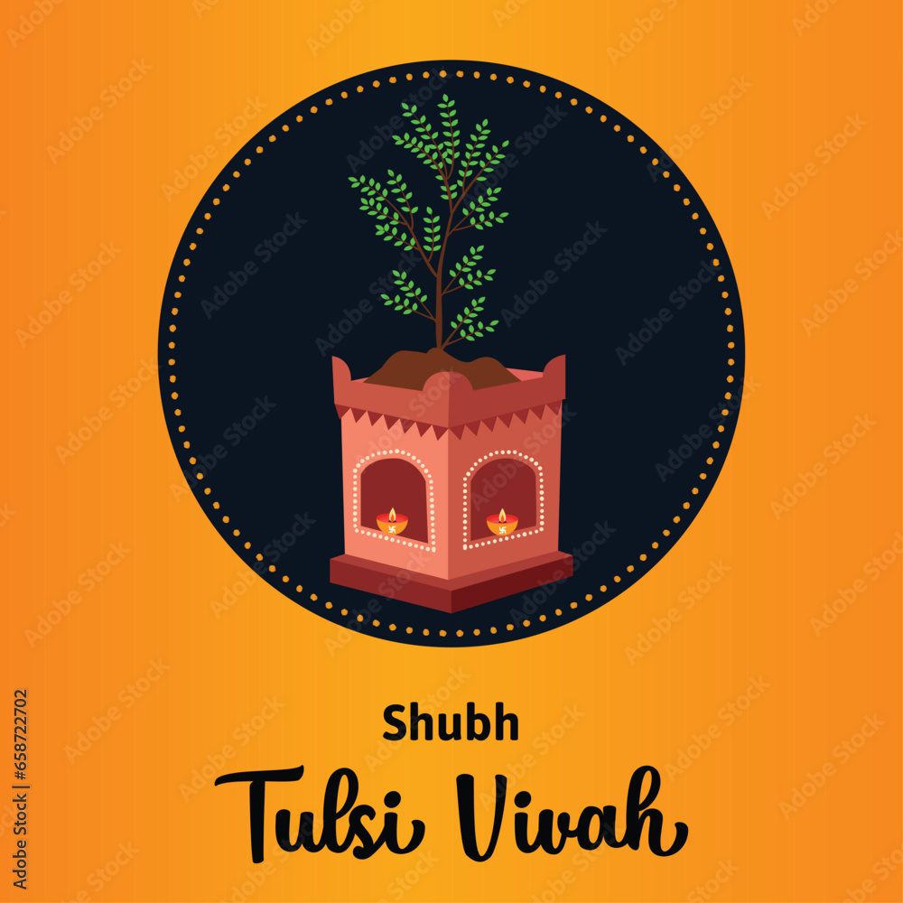 Happy Tulsi Puja Tulsi Vivah Indian Hindu Festival Celebration Vector