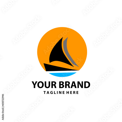 sunset sailboat vector logo design