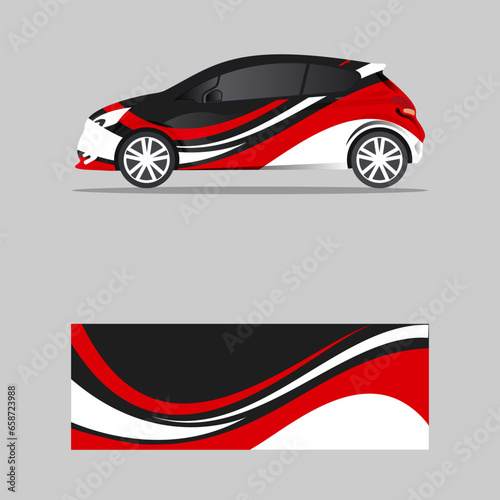 wrapping car decal red wavy style design vector