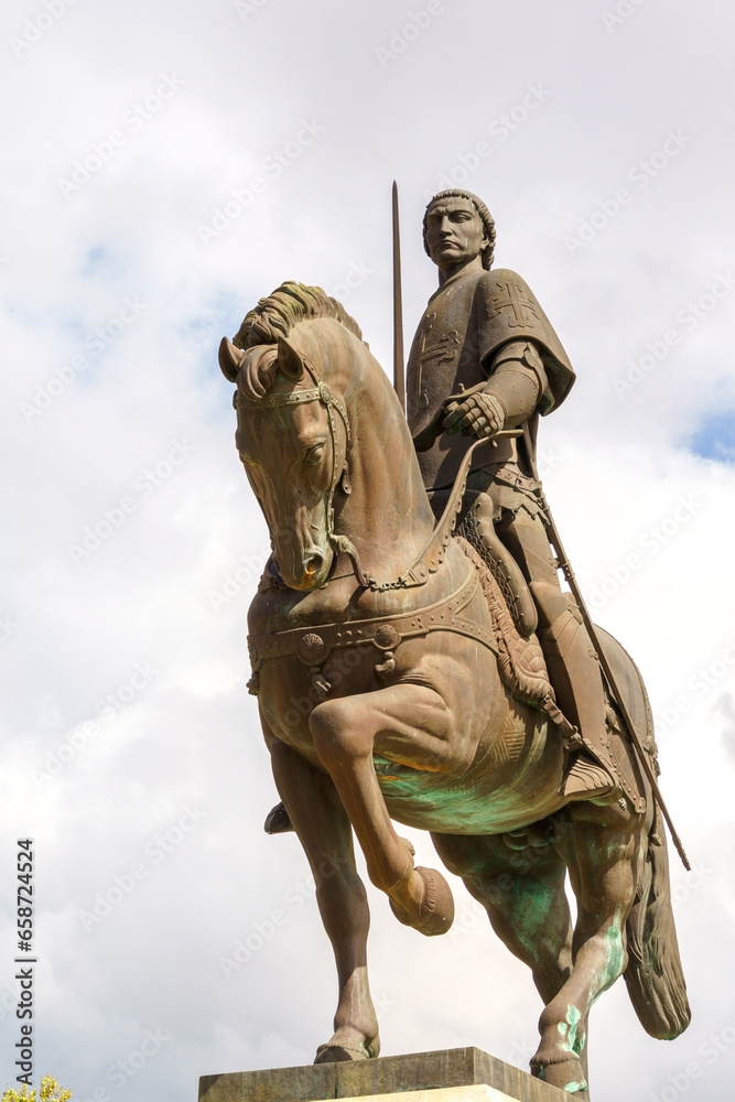 Statue of Nuno Alvares Pereira the Constable saint riding a stalion