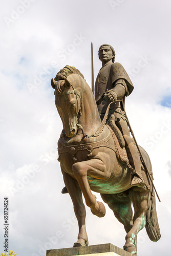 Canvas Print Statue of Nuno Alvares Pereira the Constable saint riding a stalion