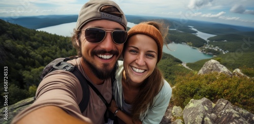 Glückliches Paar im Bergurlaub: Gemeinsames Selfie strahlt Lebensfreude und Abenteuerlust aus
