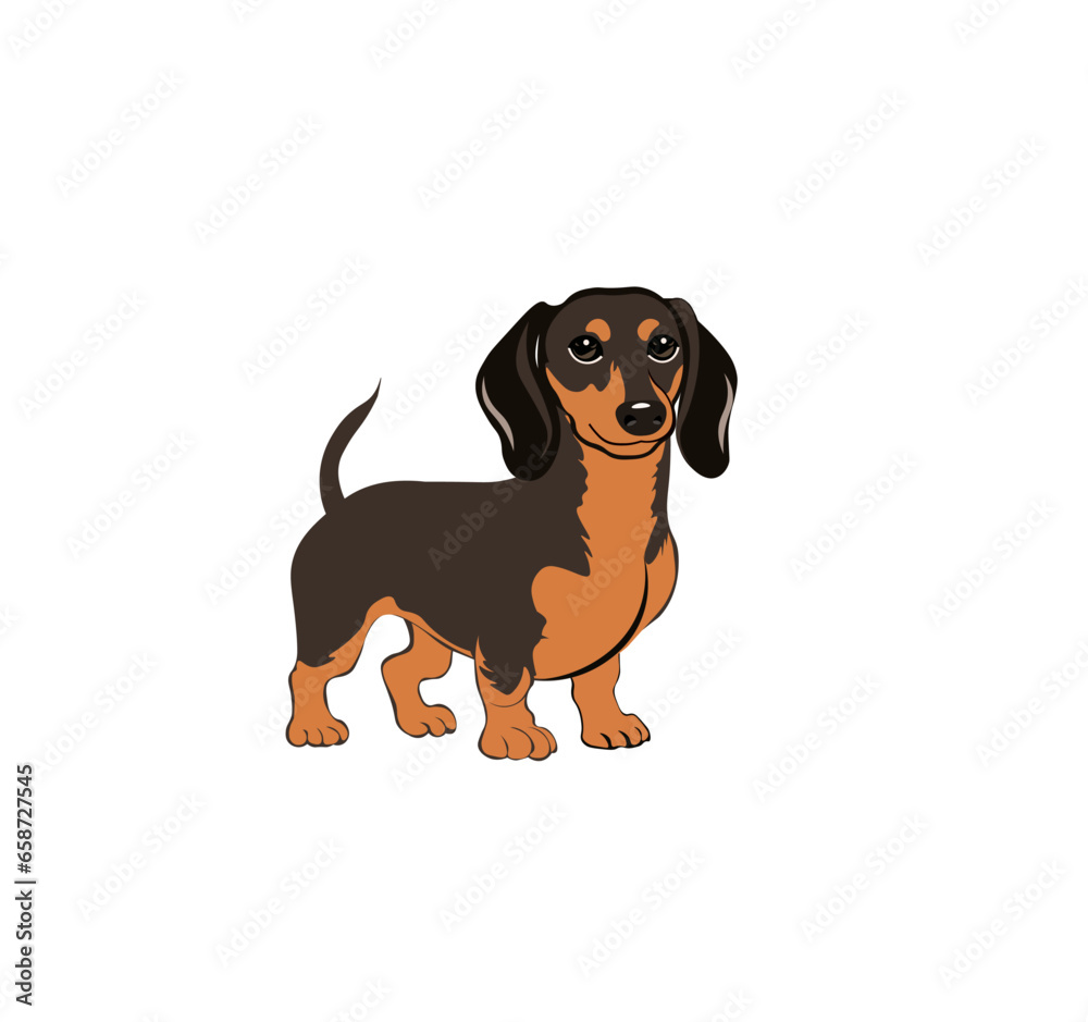 Vector illustration of a cartoon dog of the Dachshund breed on a white background