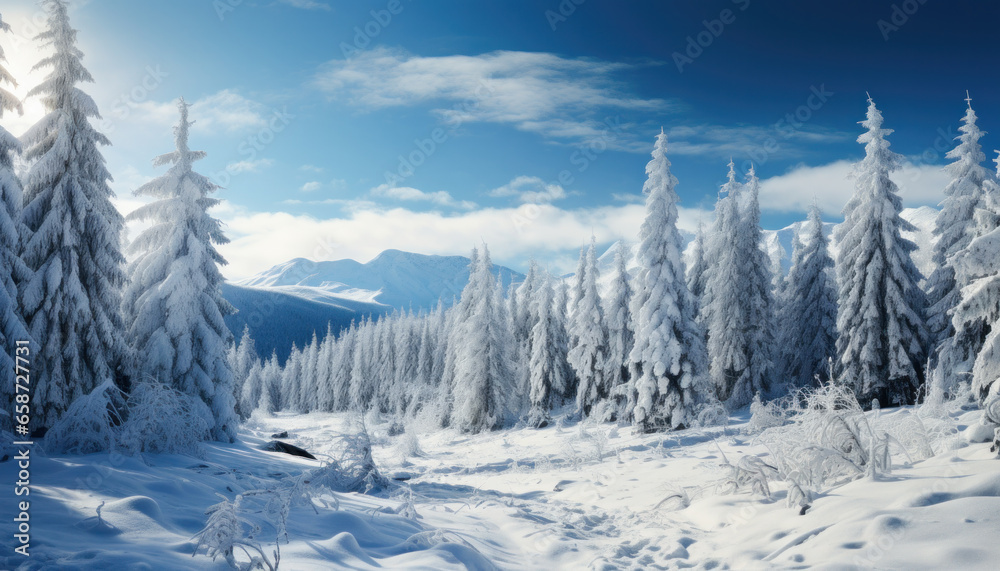 Winter landscape with snow-covered forest.