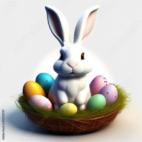 easter bunny and easter eggs © The glossy backgroun
